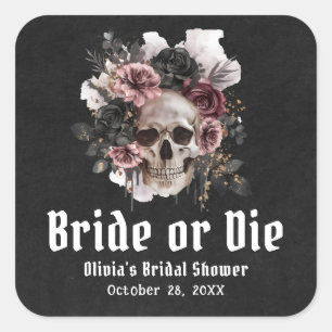 Halloween Bloemenschedel Bruid of Sterf Bruidsfees Vierkante Sticker