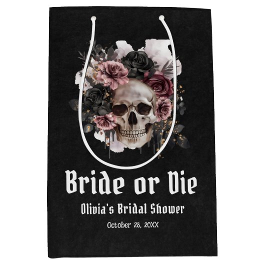 Halloween Bloemenschedel Bruid of Sterf Bruidsmeub Medium Cadeauzakje (Voorkant)