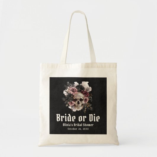 Halloween Bloemenschedel Bruid of Sterf Bruidsmeub Tote Bag (Voorkant)