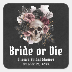 Halloween Bloemrijke Schedel Bruid of Sterf Bruilo Vierkante Sticker