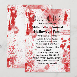 Halloween Blood Spletters Costume Party Invitation Kaart