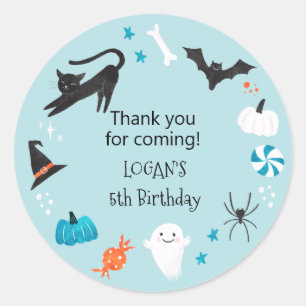 Halloween Blue Birthday Party Favor Ronde Sticker