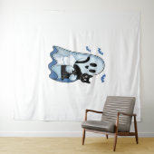 Halloween Blue Denim Ghost & Cat Wandkleed (In Situ (horizontaal))