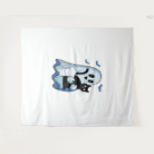 Halloween Blue Denim Ghost & Cat Wandkleed (Voorkant (horizontaal))