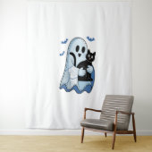 Halloween Blue Denim Ghost & Cat Wandkleed (In situ)