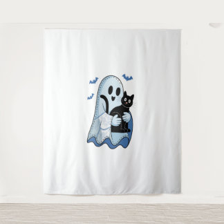 Halloween Blue Denim Ghost & Cat Wandkleed