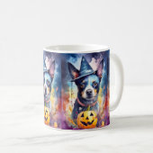 Halloween Blue Heeler met pompoenen eng Koffiemok (Voorkant rechts)