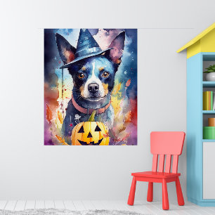 Halloween Blue Heeler met pompoenen eng Poster