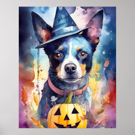 Halloween Blue Heeler met pompoenen eng Poster (Voorkant)