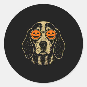 Halloween Bluetick Coonhound-hond met pompoenbril Ronde Sticker