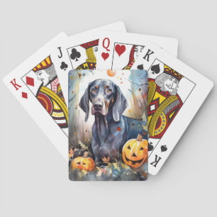 Halloween Bluetick Coonhound Met Pompoenen Eng Pokerkaarten