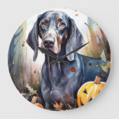 Halloween Bluetick Coonhound met pompoenen Scary Grote Klok (Voorkant)