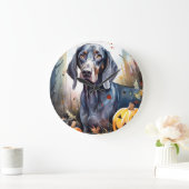 Halloween Bluetick Coonhound met pompoenen Scary Grote Klok (Huis)