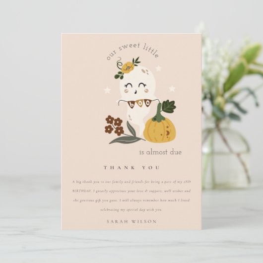 Halloween Blush Ghost Little Boo any Age Birthday Bedankkaart (Staand voorkant)