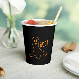 Halloween boe geest zwart-oranje spooky papieren bekers