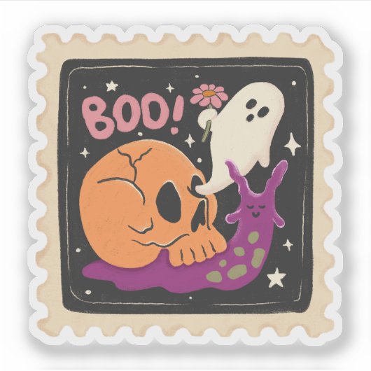  Halloween "Boe!" Skull & Ghost Stamp Sticker (Voorkant)