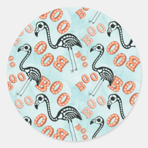 Halloween boeken flamingo-skelet ronde sticker