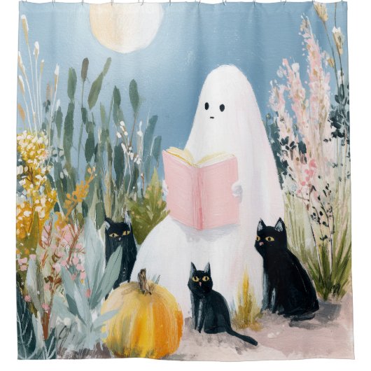 Halloween boekenliefhebber Ghost Black Cats Douchegordijn (Voorkant)