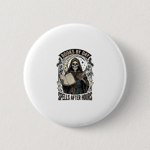 Halloween Boekhouder Heks Vintage Oogst Design_1 Ronde Button 5,7 Cm