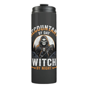 Halloween Boekhouder overdag Heks 's nachts Design Thermosbeker