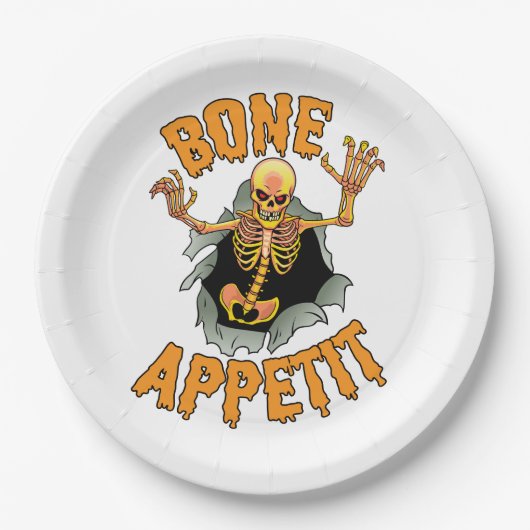Halloween "Bone Appetit" Papier Borden Papieren Bordje (Voorkant)