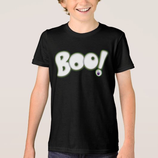Halloween 'Boo' geest t-shirt met bloedig oog (Voorkant)
