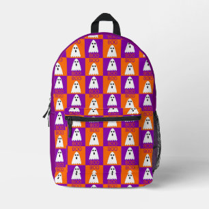 Halloween Boo Ghost Paars en Oranje Squares Bedrukte Rugzak