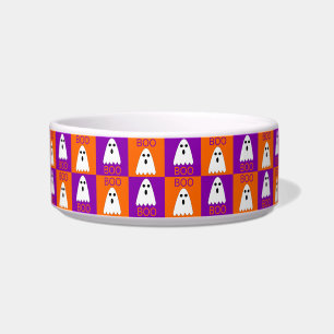 Halloween Boo Ghost Paars en Oranje Squares Voerbakje
