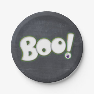 Halloween Boo Lettering Schoolbord Krijt Papieren Bordje