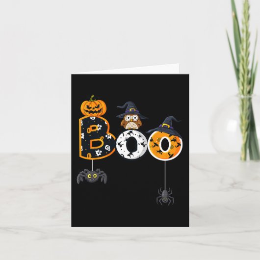 Halloween Boo Owl with Witch Pet Spiders Boys Girl Kaart (Voorkant)
