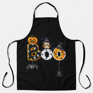 Halloween Boo Owl with Witch Pet Spiders Schort