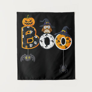 Halloween Boo Owl with Witch Pet Spiders Wandkleed