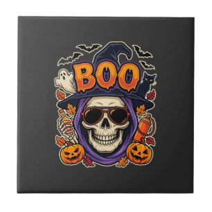 Halloween Boo Schedel Zonnebril Vector Tegeltje