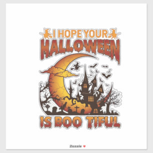 Halloween Boo Tiful Geest Huis Halve Maan Ba Sticker