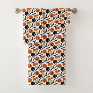 Halloween Boo Vleermuizen Kat Pompoen en Maan Teke Bad Handdoek