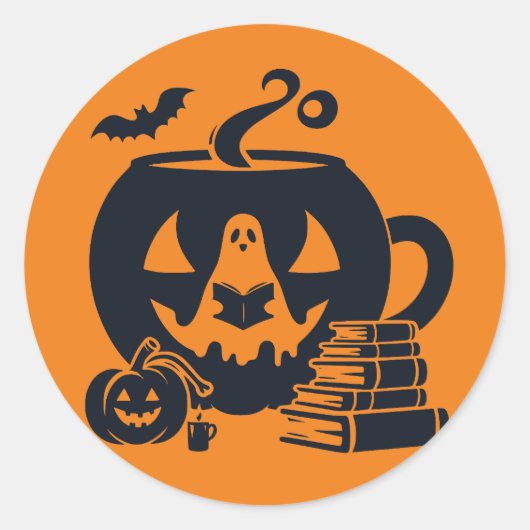 Halloween Book Lover Pumpkin Sticker (Voorkant)
