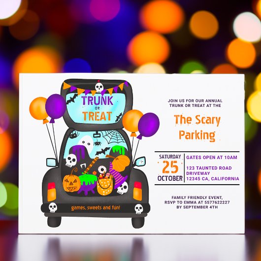 Halloween boomstam of truckautoillustratie kaart