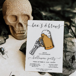 Halloween boo's and brews skeleton beer party invi kaart