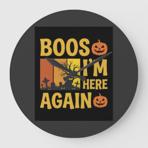 Halloween Boos Ik ben hier weer Retro Begraafplaat Grote Klok