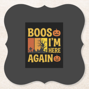 Halloween Boos Ik ben hier weer Retro Begraafplaat Kartonnen Onderzetters