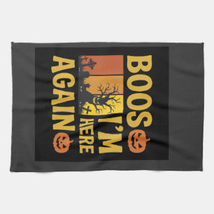 Halloween Boos Ik ben hier weer Retro Begraafplaat Theedoek