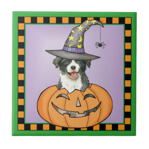 Halloween Border Collie Ceramic Tegel Tegeltje
