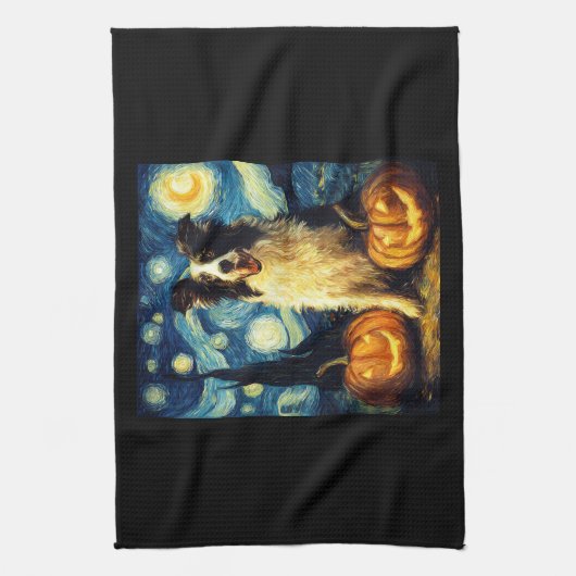 Halloween Border Collie Fall Pumpkin Theedoek (Verticaal)