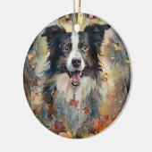 Halloween Border Collie met pomkins Scary Keramisch Ornament (Links)