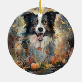 Halloween Border Collie met pomkins Scary Keramisch Ornament (Achterkant)