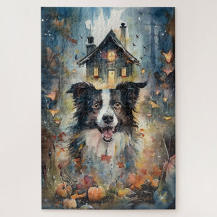 Halloween Border Collie met pomkins Scary Legpuzzel