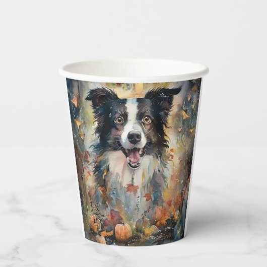 Halloween Border Collie met pomkins Scary Papieren Bekers (Achterkant)