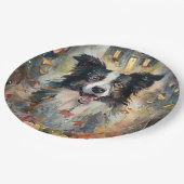 Halloween Border Collie met pomkins Scary Papieren Bordje (Gekanteld)