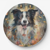 Halloween Border Collie met pomkins Scary Papieren Bordje (Voorkant)