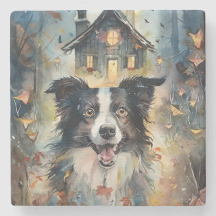 Halloween Border Collie met pomkins Scary Stenen Onderzetter